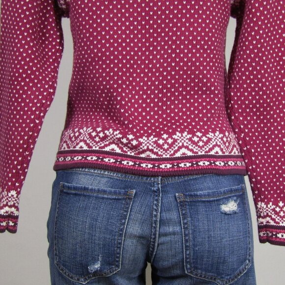 FAIR ISLE Nordic  S M Henley Ski Sweater Pullover Birdseye Cropped Snowflake - Picture 7 of 9